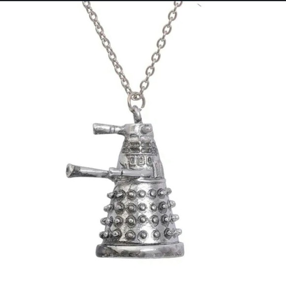 COPY - Doctor Who Dalek Silver Tone Necklace Pendant 24" Chain Exterminate Time… - Picture 1 of 5
